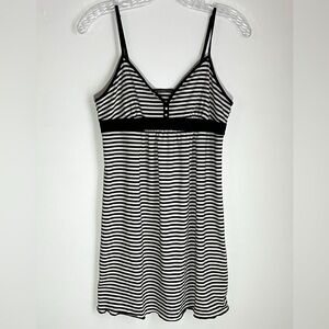 Chic Soft & Stretchy Striped Black and White Chemise with Two Buttons